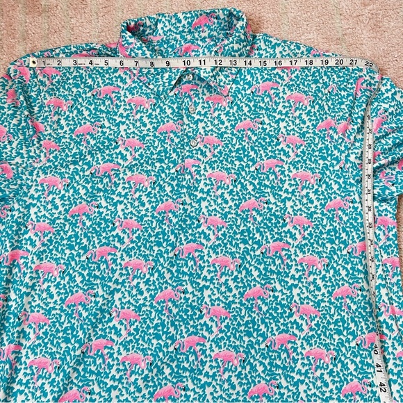 Chubbies Teal Pink Flamingo Polo Shirt Poolside Size XL Vacation Resort Wear - Picture 6 of 14